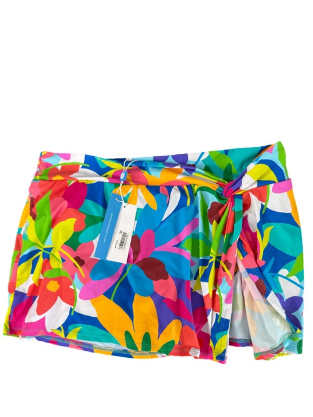NEW Bleu Rod Beatte Swim Skirt Bottoms Draped Side Bright Print Aqua Blue Size 8